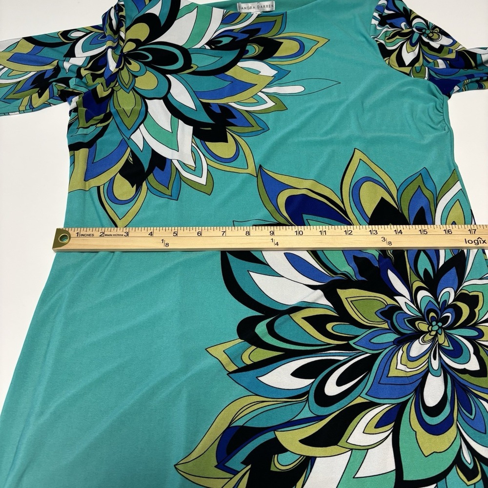 Sandra Darren Size 8 Teal Floral Medallion Sheath Dress Elbow Sleeve - Picture 9 of 11
